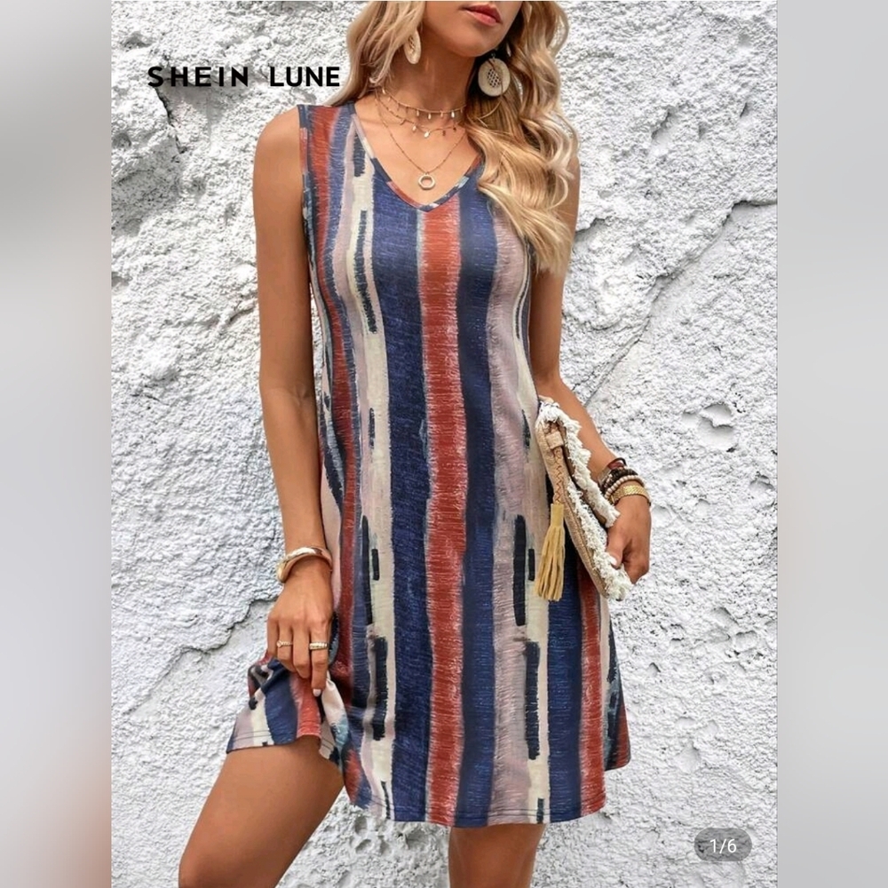 Striped Sleeveless Dress in Blue and Red